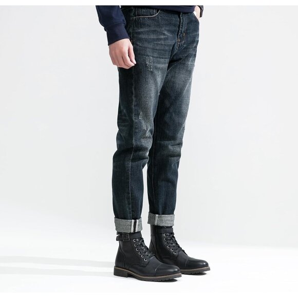 ⚡Men's Vintage Motorcycle Lace Up Casual Leather Boot Zipper Fashion Chukka Boot - Picture 2 of 8